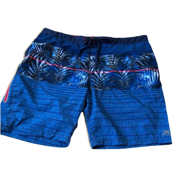 Men’s XL Hawaiian Swim Trunks Blue Red Stripe Surf Board Shorts UPF 50+ Beach - Picture 2 of 13